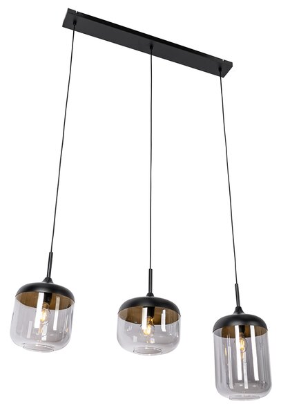Lampada a sospensione di design nera con vetro oro e fumé 3 luci - Kyan
