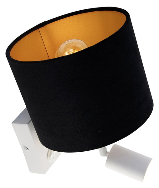 Applique bianca con luce di lettura e paralume 18 cm nero - Brescia