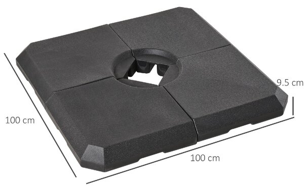VivaGarden Base per Ombrellone a Braccio da 4 Pezzi Riempibile con Acqua o Sabbia per Basi a Croce da 100x100 cm colore Nero