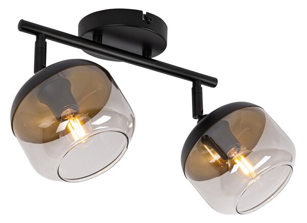Faretto da soffitto di design nero con vetro oro e fumé 2 luci - Kyan