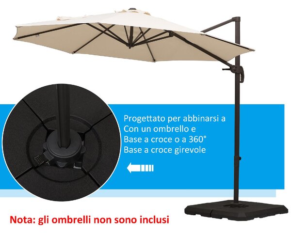 VivaGarden Base per Ombrellone a Braccio da 4 Pezzi Riempibile con Acqua o Sabbia per Basi a Croce da 100x100 cm colore Nero