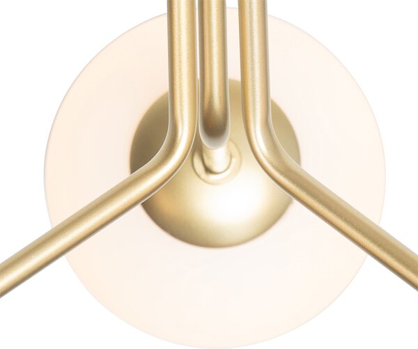 Lampada a sospensione Art Déco oro con vetro opale a 3 luci - Coby