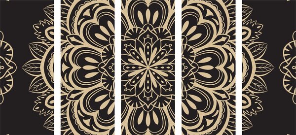 Quadri 5 pezzi – Mandala su sfondo nero