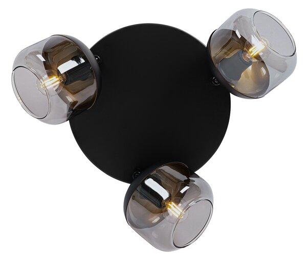 Faretto di design nero con vetro oro e fumé 3 luci rotondo - Kyan