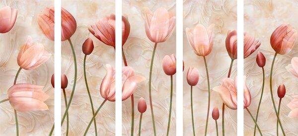 Quadri 5 pezzi – Tulipani rosa antico