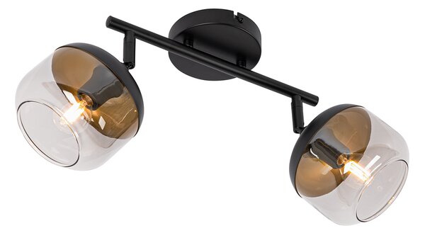 Faretto da soffitto di design nero con vetro oro e fumé 2 luci - Kyan