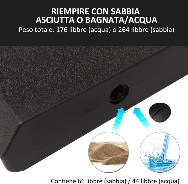 VivaGarden Base per Ombrellone a Braccio da 4 Pezzi Riempibile con Acqua o Sabbia per Basi a Croce da 100x100 cm colore Nero