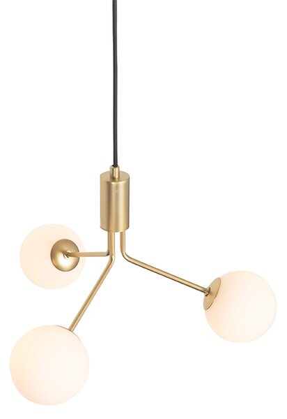 Lampada a sospensione Art Déco oro con vetro opale a 3 luci - Coby