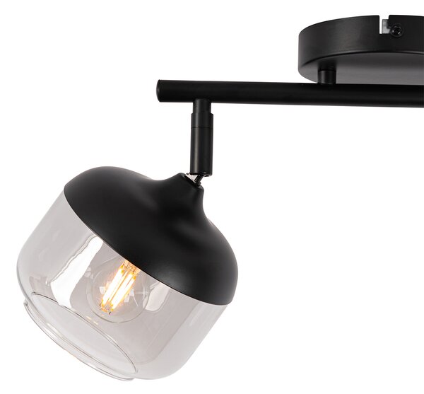 Faretto da soffitto di design nero con vetro oro e fumé 2 luci - Kyan