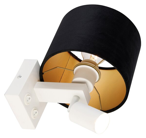 Applique bianca con luce di lettura e paralume 18 cm nero - Brescia