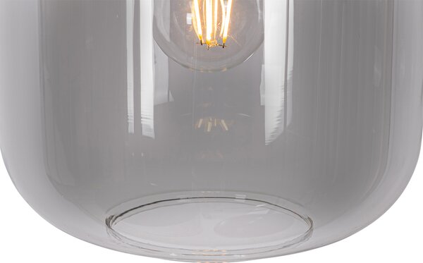 Lampada a sospensione nera con oro e vetro fumé 3 luci rotonda - Kyan