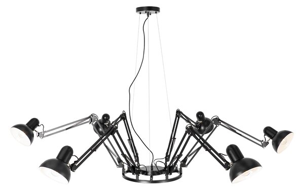 Lampada a sospensione industriale nera a 6 luci regolabile - Hobby Spinne