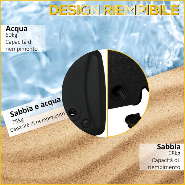 VivaGarden Base per Ombrellone a Braccio Riempibile fino a 75 kg con Base a T Inclusa 80x60x17 cm colore Nero