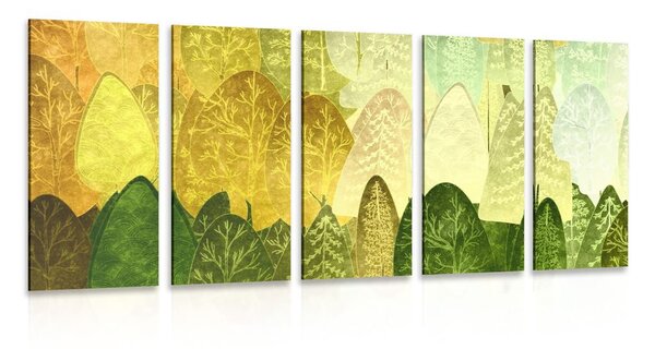 Quadri 5 pezzi – Alberi asimmetrici verdi