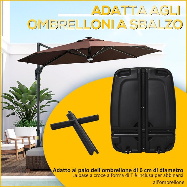 VivaGarden Base per Ombrellone a Braccio Riempibile fino a 75 kg con Base a T Inclusa 80x60x17 cm colore Nero