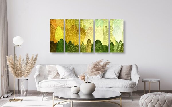 Quadri 5 pezzi – Alberi asimmetrici verdi