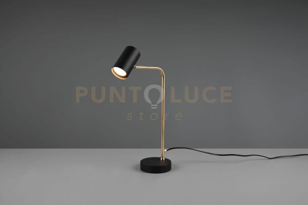 Marley lampada da tavolo spot cilindro ottone satinato + nero h. 45