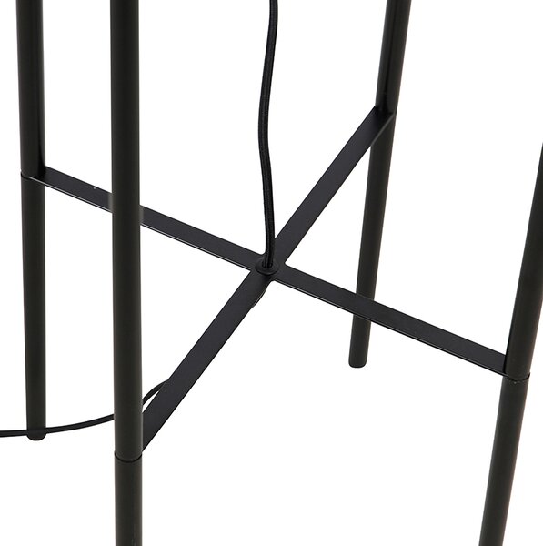 Lampada da terra moderna nera con paralume in velluto grigio - Rich