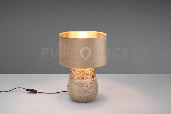 Kiran lampada da tavolo ceramica grigio e oro con paralume velluto 