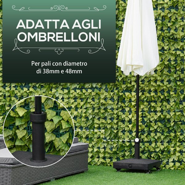 VivaGarden Base per Ombrellone con Ruote Riempibile fino a 20kg Basamento in HDPE per Pali da 38-48mm 45x45x39cm Nero