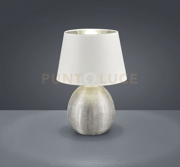 Luxor lampada tavolo grande base ceramica argento e paralume bianco
