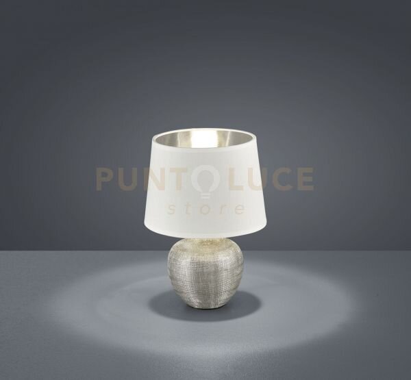Luxor lampada tavolo base ceramica argento e paralume bianco intern