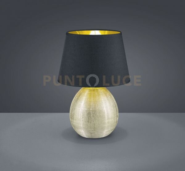 Luxor lampada tavolo grande base ceramica oro e paralume nero inter