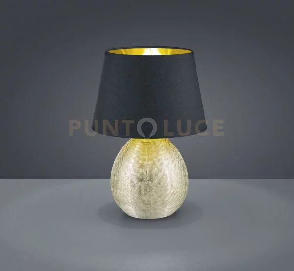 Luxor lampada tavolo grande base ceramica oro e paralume nero inter