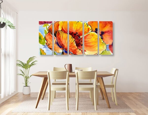 Quadri 5 pezzi – Bouquet di fiori di papavero