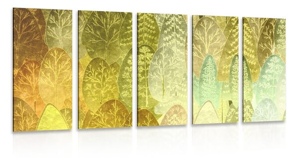 Quadri 5 pezzi – Alberi asimmetrici verdi interessanti