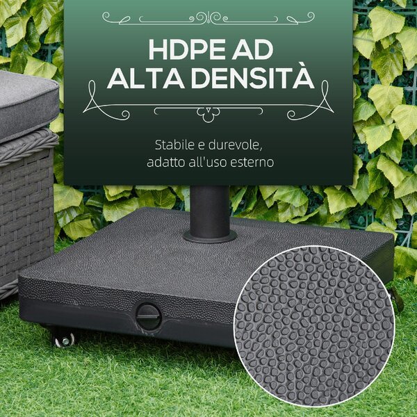 VivaGarden Base per Ombrellone con Ruote Riempibile fino a 20kg Basamento in HDPE per Pali da 38-48mm 45x45x39cm Nero