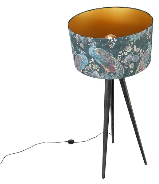 Lampada da terra treppiede nera con paralume pavone 50 cm - Tripod Classic