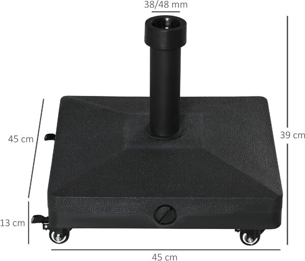 VivaGarden Base per Ombrellone con Ruote Riempibile fino a 20kg Basamento in HDPE per Pali da 38-48mm 45x45x39cm Nero