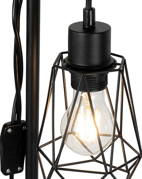 Lampada da terra rustica nera con legno 2 luci con paralume - Dami Frame