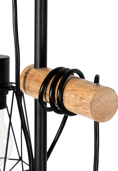 Lampada da terra rustica nera con legno 2 luci con paralume - Dami Frame