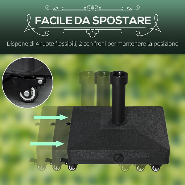 VivaGarden Base per Ombrellone con Ruote Riempibile fino a 20kg Basamento in HDPE per Pali da 38-48mm 45x45x39cm Nero