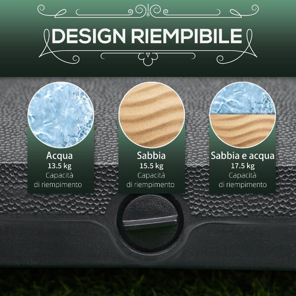 VivaGarden Base per Ombrellone con Ruote Riempibile fino a 20kg Basamento in HDPE per Pali da 38-48mm 45x45x39cm Nero