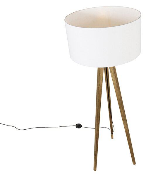 Lampada da terra a treppiede rustica in legno vintage con paralume bianco 50 cm - Tripod Classic