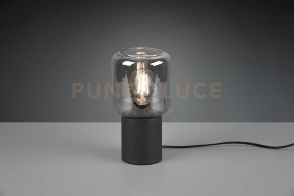 Nico lampada da tavolo vetro fume' base nero satinato h. 24cm 1 luc