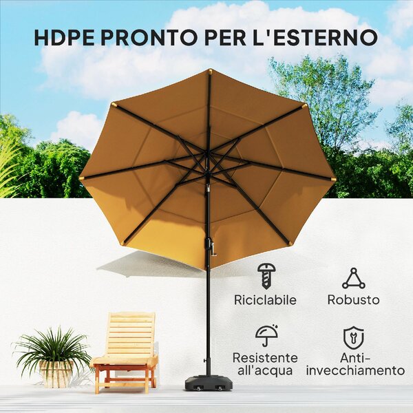 VivaGarden Base per Ombrellone da Giardino a Rotelle Riempibile con Acqua o Sabbia in HDPE 48x48x32.5 cm colore Nero
