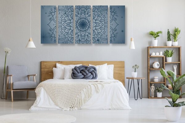 Quadri 5 pezzi – Fiore di Mandala blu scuro