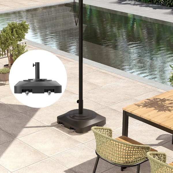 VivaGarden Base per Ombrellone da Giardino a Rotelle Riempibile con Acqua o Sabbia in HDPE 48x48x32.5 cm colore Nero