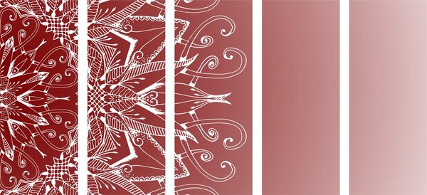 Quadri 5 pezzi – Mandala bianco su sfondo bordeaux