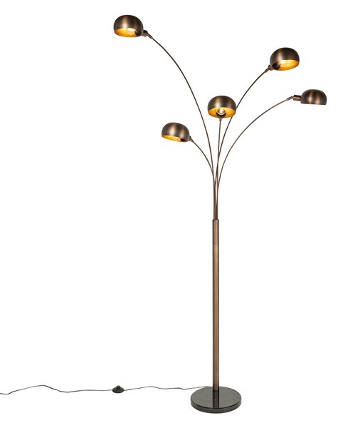 Lampada da terra di design bronzo scuro con oro 5 luci - Sixties Marmo