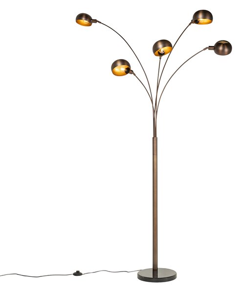Lampada da terra di design bronzo scuro con oro 5 luci - Sixties Marmo