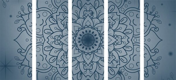 Quadri 5 pezzi – Fiore di Mandala blu scuro
