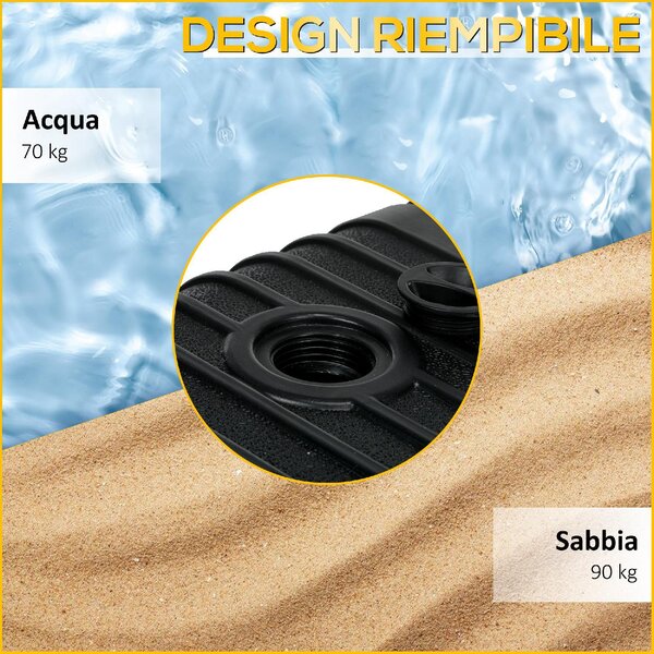 VivaGarden Base per Ombrellone da Giardino Riempibile con Acqua e Sabbia 70-90 kg Ruote e Maniglia in HDPE 80x60 cm colore Nero