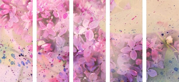 Quadri 5 pezzi – Rametto di fiori rosa