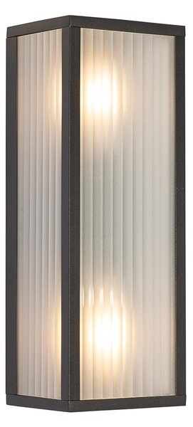 Lampada da parete per esterni nera con vetro a coste 2 luci IP44 - Charlois