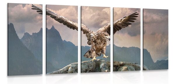 Quadri 5 pezzi – Aquila con ali spiegate sopra le montagne